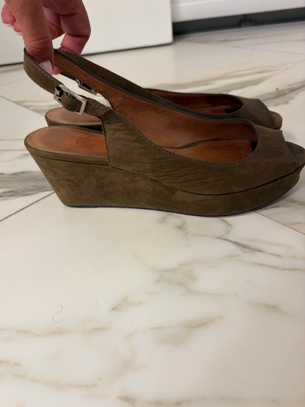 KORS Michael Kors Olive Green Platform Slingback Sandals